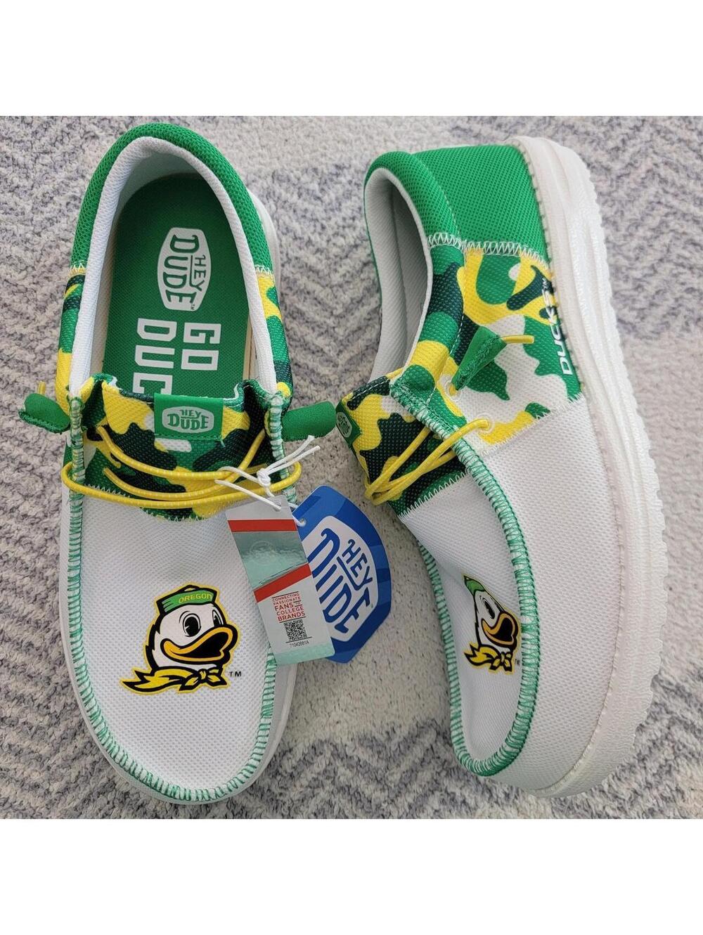 Hey Dude Oregon Ducks green and yellow camouflage slip-on sneaker